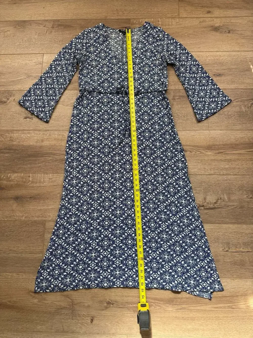 Lulus Blue White Medallion Print Maxi Dress Long Sleeve Boho Size L - Picture 5 of 10